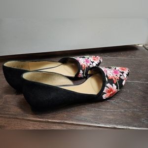 Aerosoles Black Suede with Floral Embroidery D'Orsay Flats